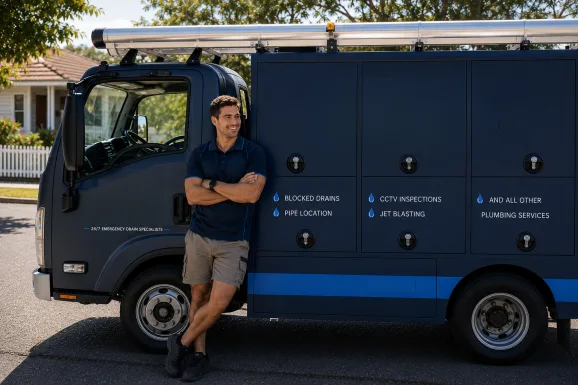 Service van and plumber at a Parramatta callout