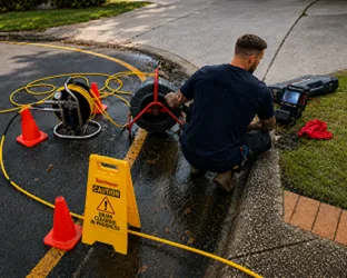 Plumber checking a blocked drain on a Parramatta job