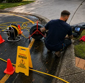 Burst drain pipe being repaired in Parramatta