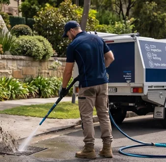 Cutting tree roots out of a Parramatta drain